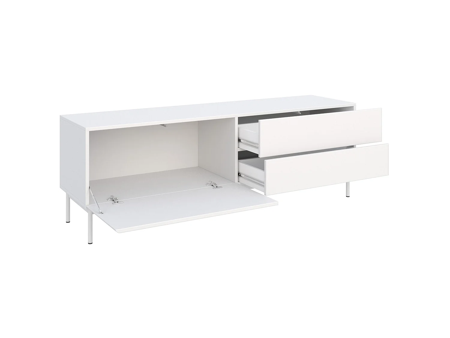 TV-Lowboard mit 1 Klappe und 2 Schubladen - Weiß - 160 cm - Olio