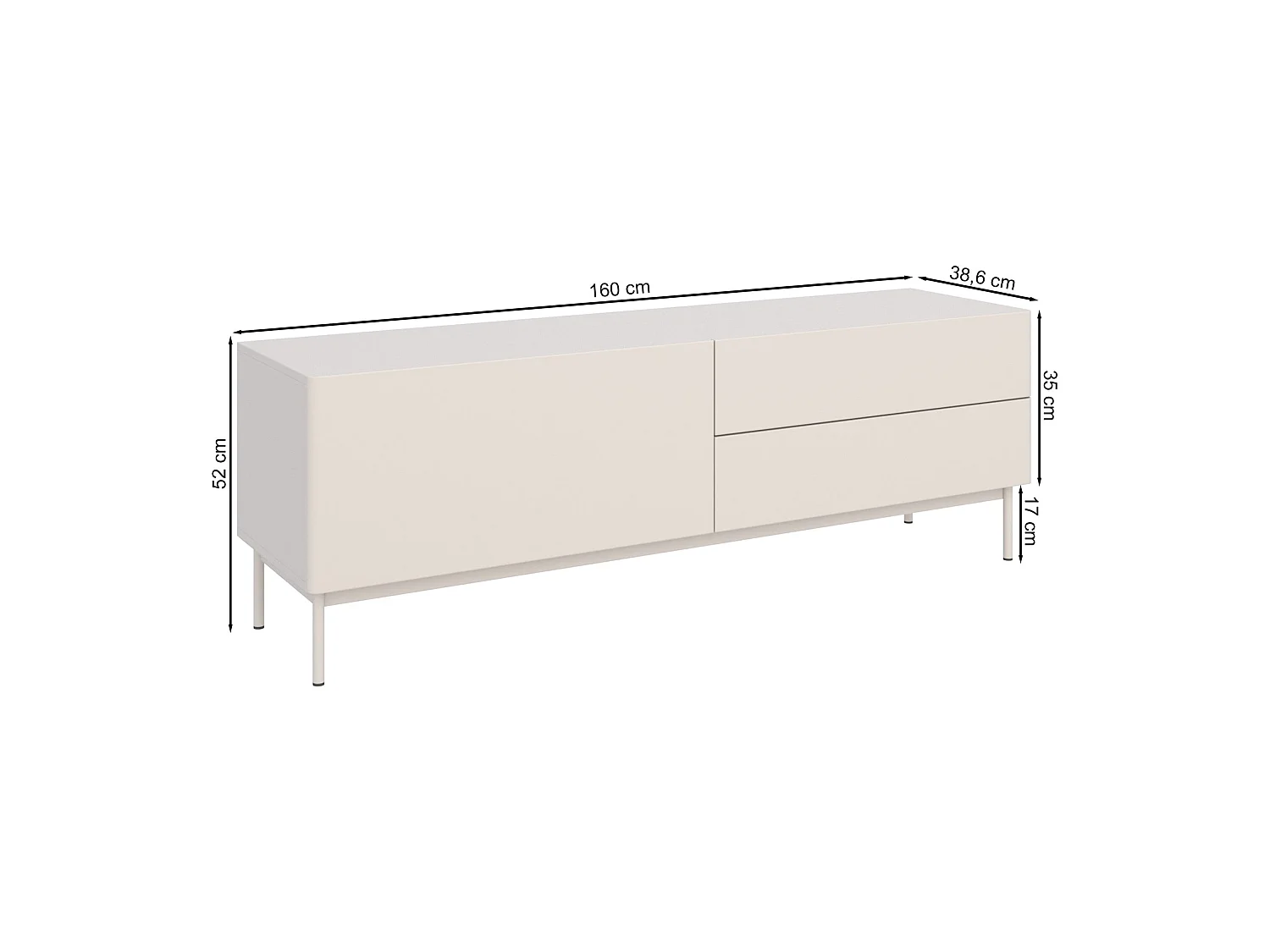 TV-Lowboard mit 1 Klappe und 2 Schubladen - Weiß - 160 cm - Olio