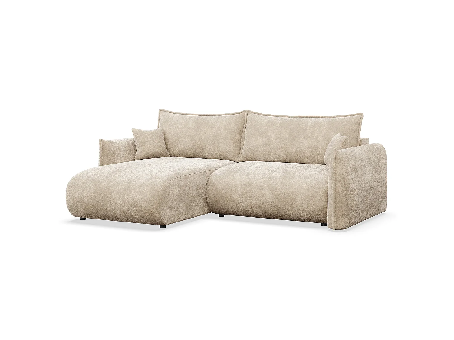 Ecksofa mit Schlaffunktion – Ottomane links – Beige-Chenille – CUSHI