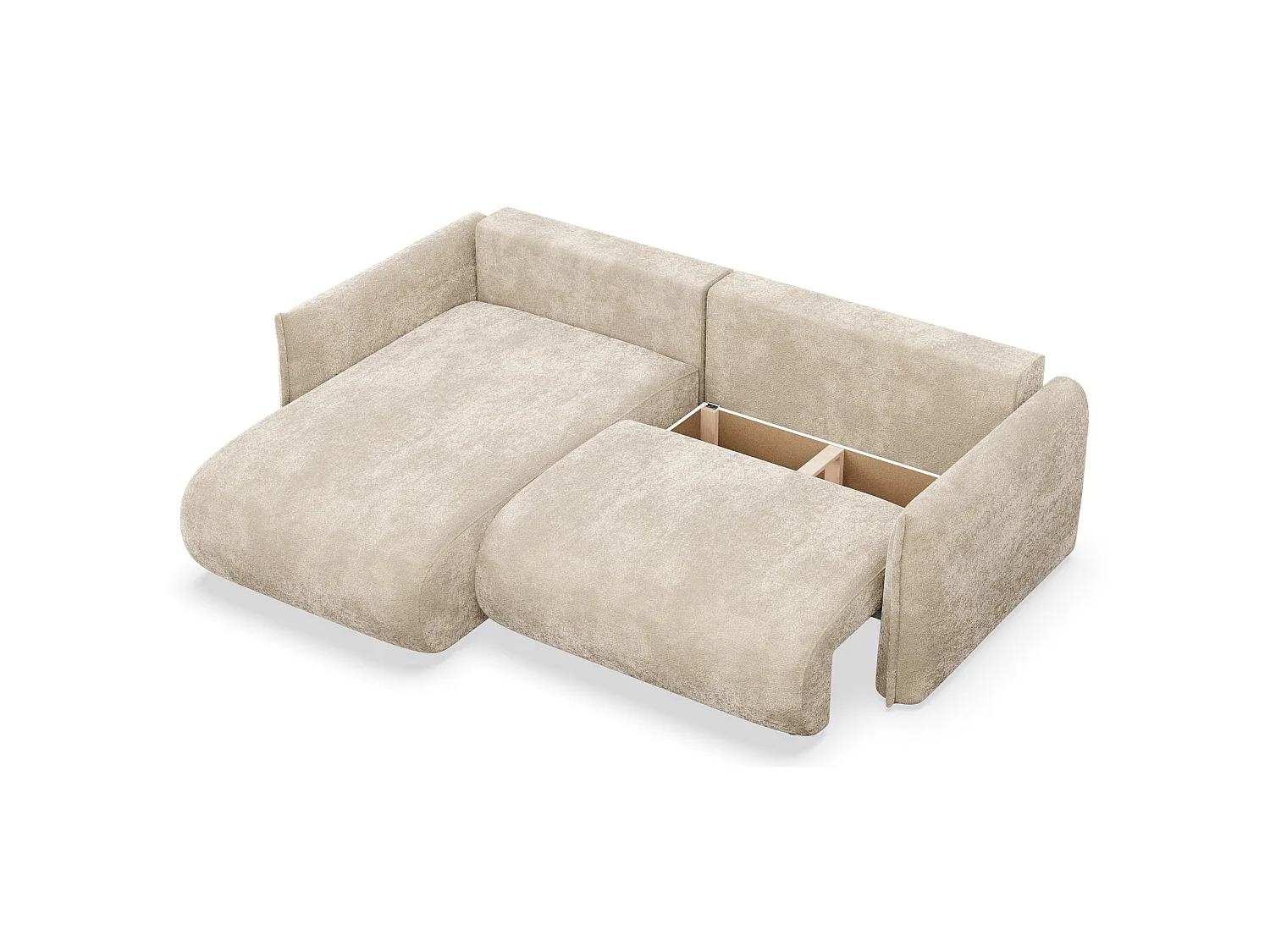 Ecksofa mit Schlaffunktion – Ottomane links – Beige-Chenille – CUSHI