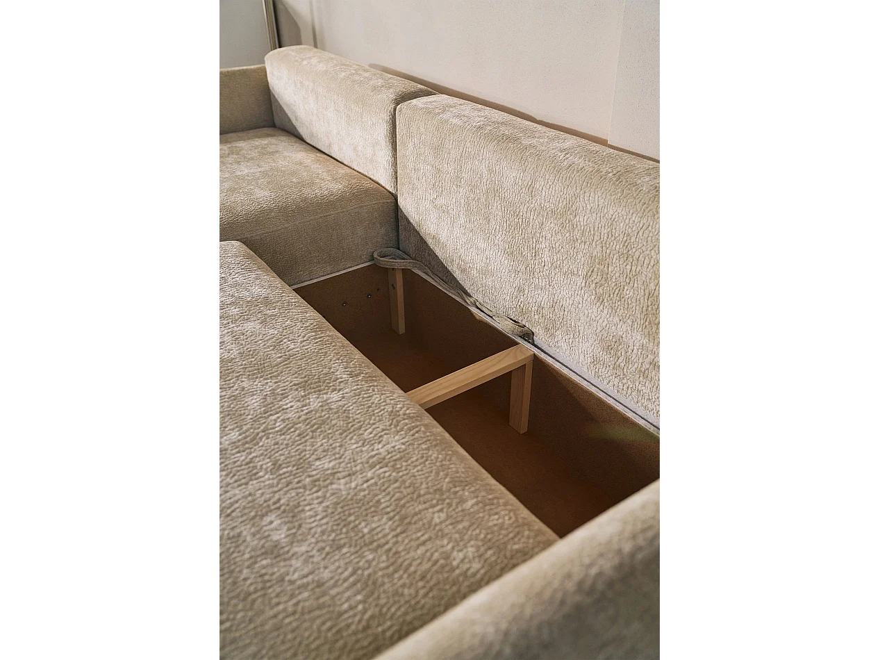 Ecksofa mit Schlaffunktion – Ottomane links – Beige-Chenille – CUSHI