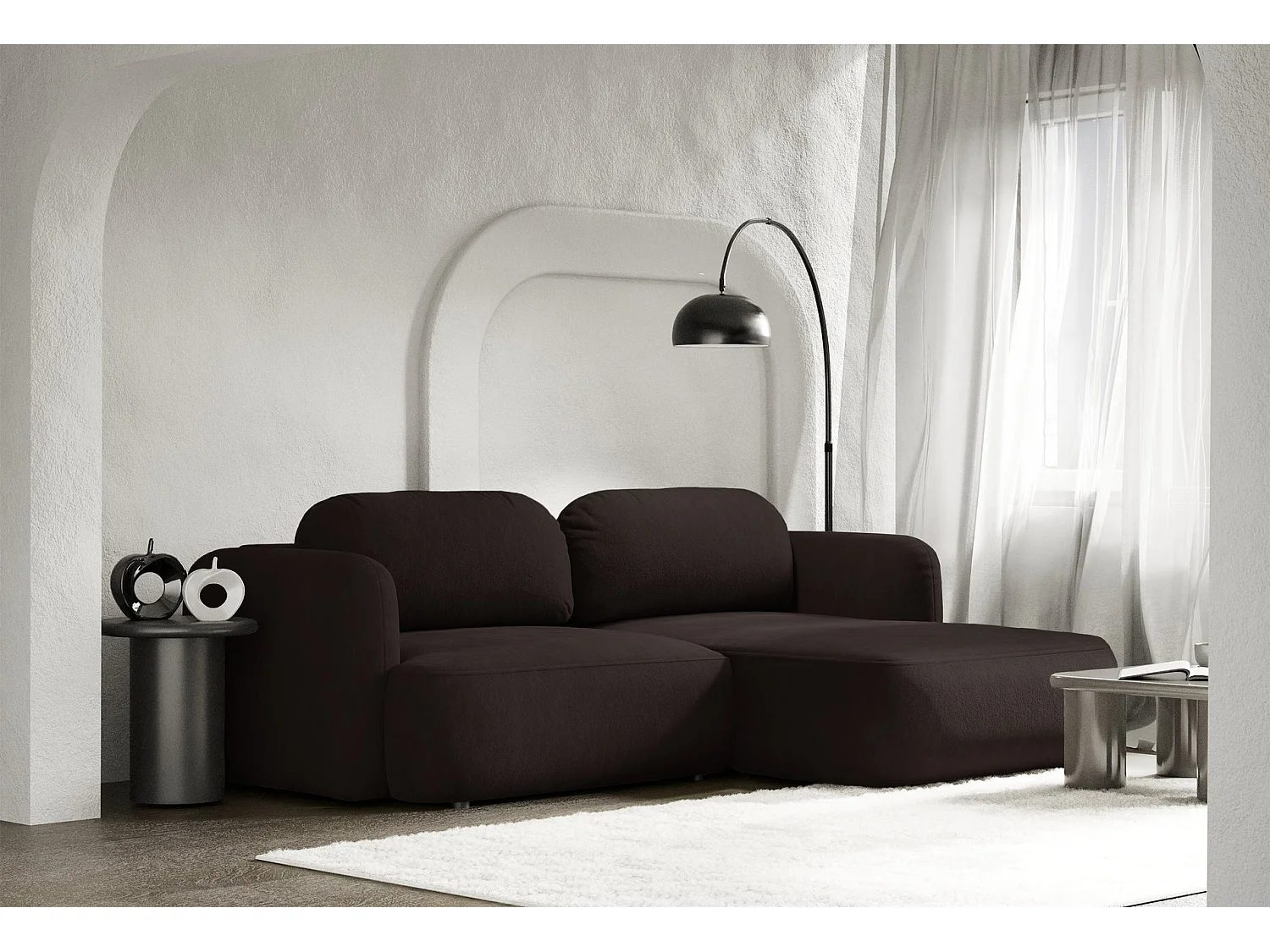 Canapé d'angle convertible – Angle à droite - chenille marron – TVOYA