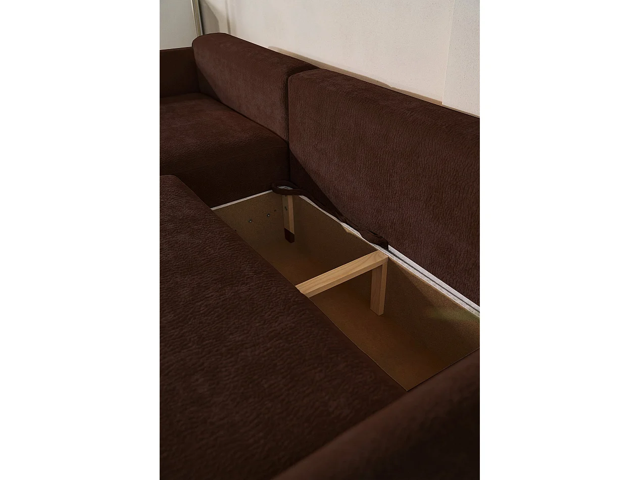Ecksofa mit Schlaffunktion – Ottomane links – Braun-Chenille – CUSHI
