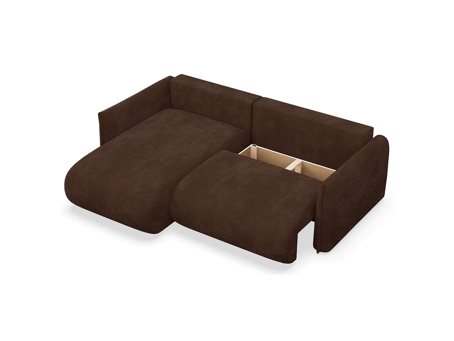 Ecksofa mit Schlaffunktion – Ottomane links – Braun-Chenille – CUSHI