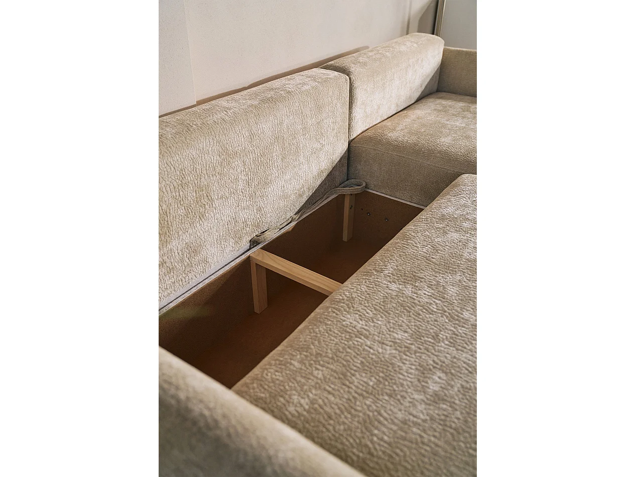 Canapé d'angle convertible – Angle à droite – chenille beige – CUSHI