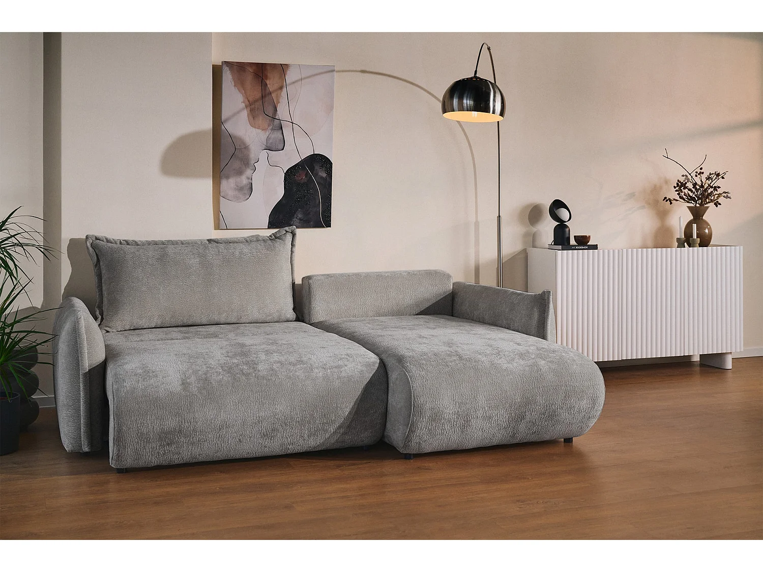 Canapé d'angle convertible – Angle à droite – chenille grise – CUSHI