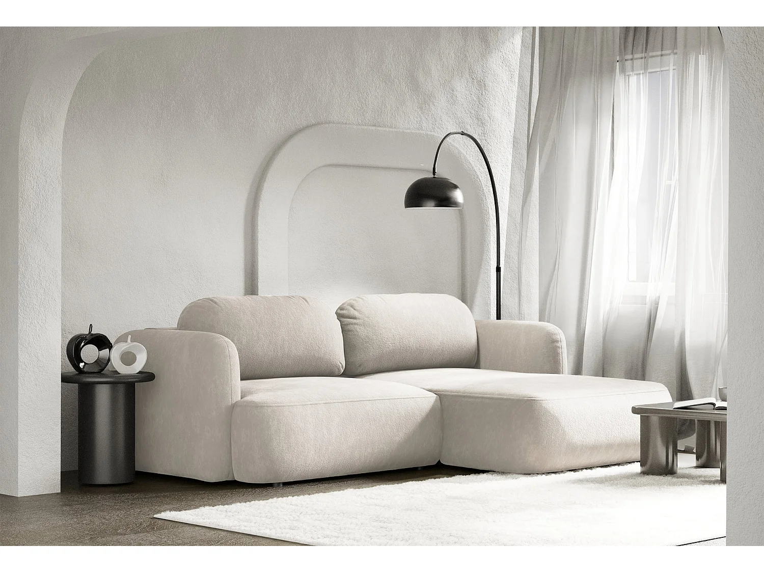 Canapé d'angle convertible – Angle à droite – chenille crème – TVOYA