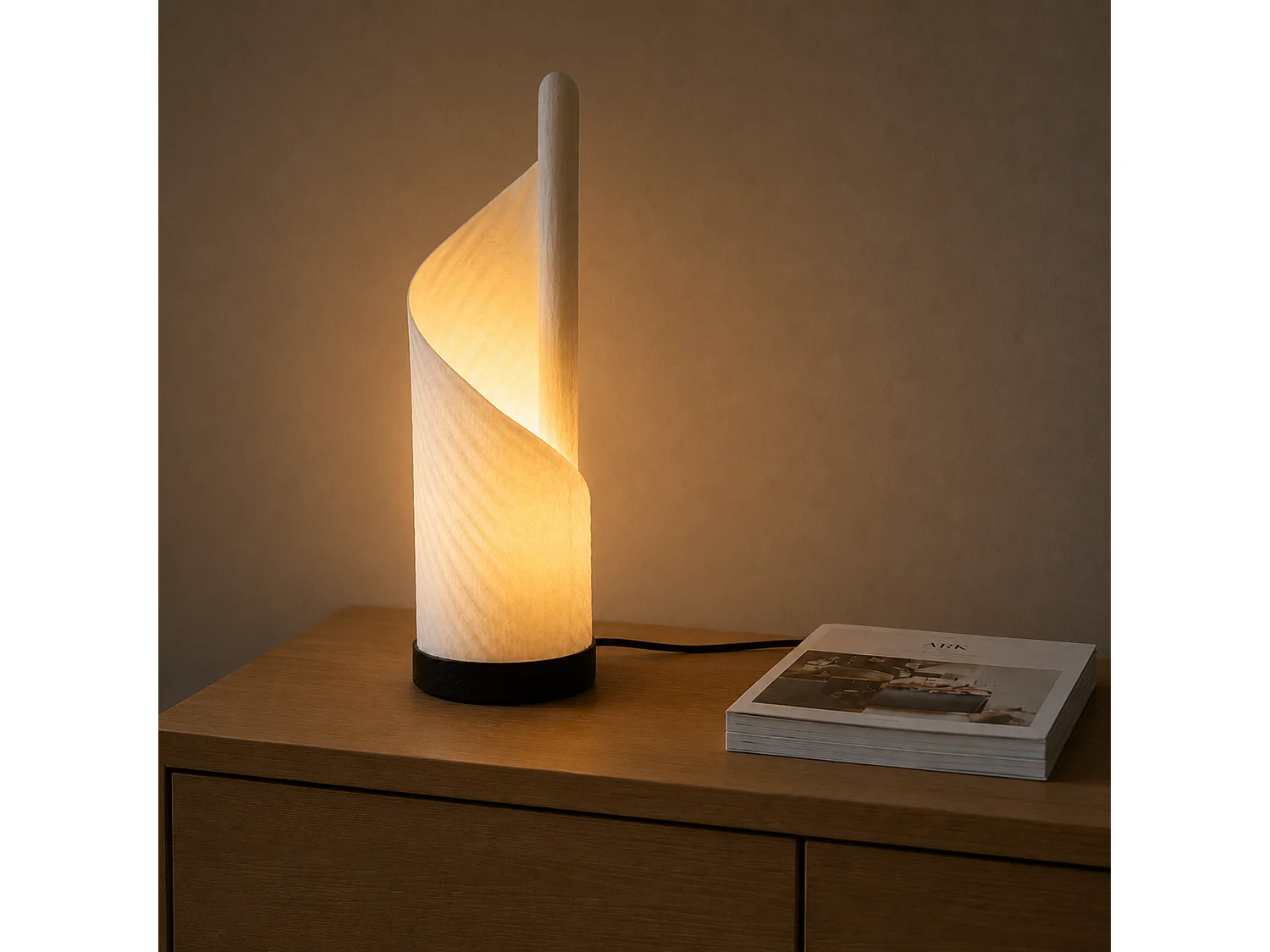 Tischlampe aus Pappmaché und Holz - Elya