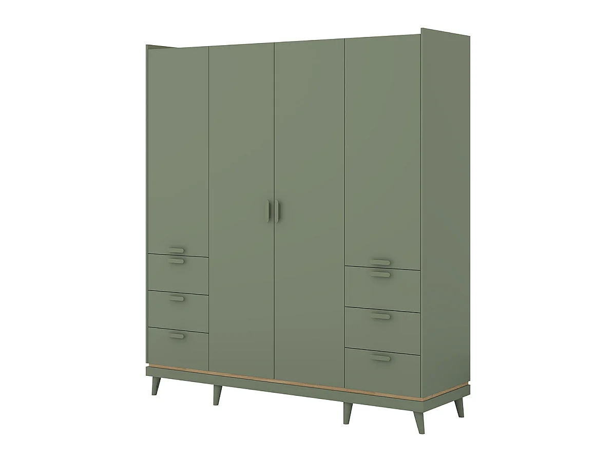 Armoire 4 portes 6 tiroirs Sandy Vert