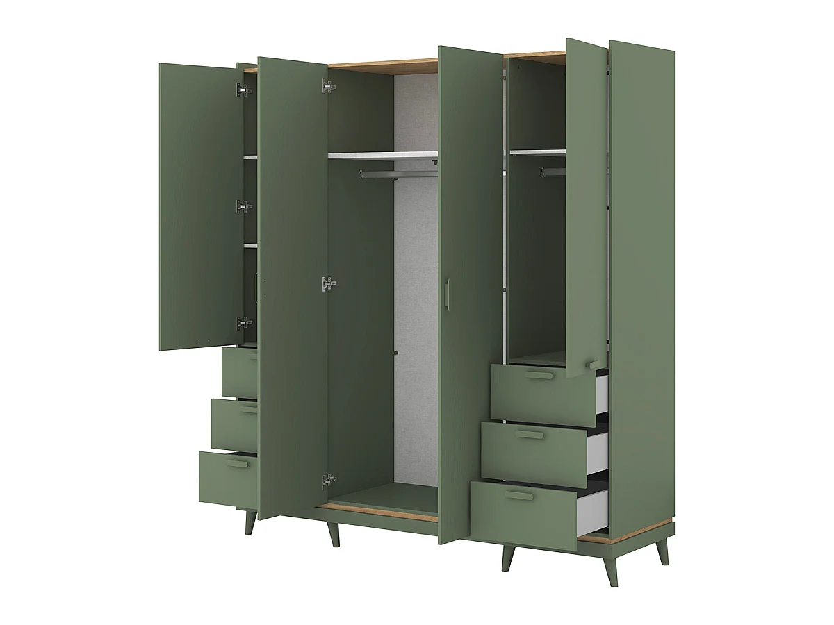 Armoire 4 portes 6 tiroirs Sandy Vert