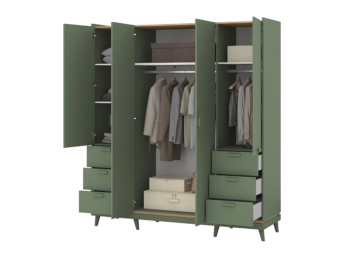 Armoire 4 portes 6 tiroirs Sandy Vert