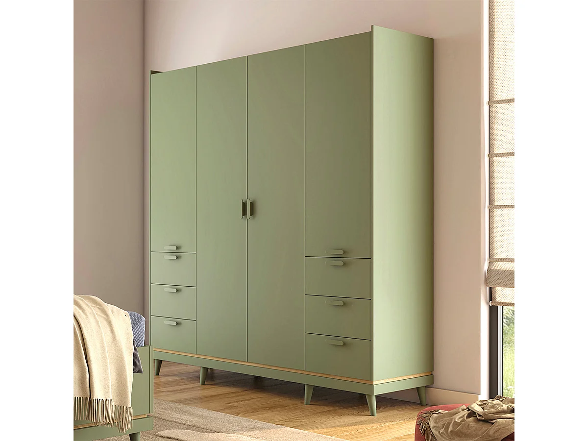 Armoire 4 portes 6 tiroirs Sandy Vert