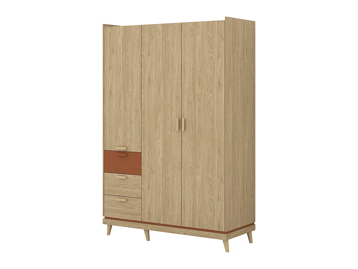 Kleiderschrank 3 Türen 3 Schubladen Sandy Holz