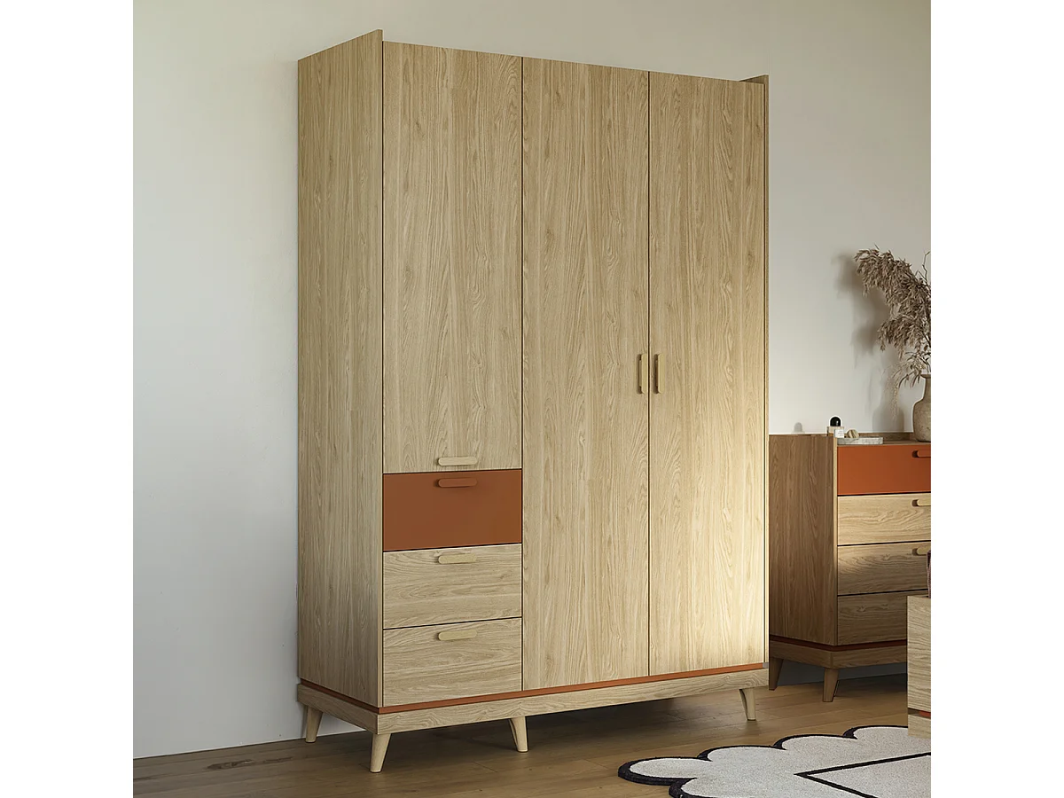 Kleiderschrank 3 Türen 3 Schubladen Sandy Holz