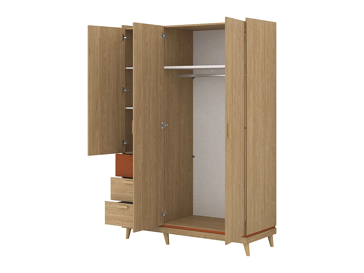 Kleiderschrank 3 Türen 3 Schubladen Sandy Holz