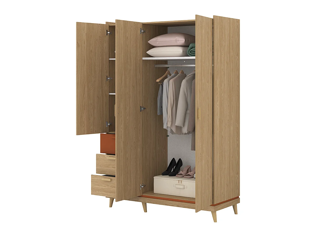 Kleiderschrank 3 Türen 3 Schubladen Sandy Holz
