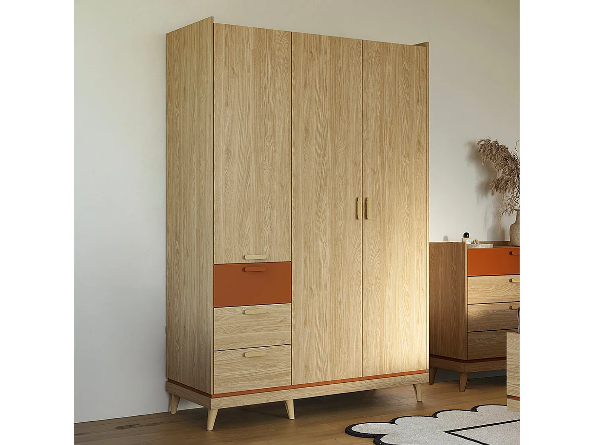 Kleiderschrank 3 Türen 3 Schubladen Sandy Holz