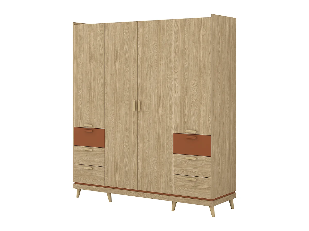 Armoire 4 portes 6 tiroirs Sandy Bois
