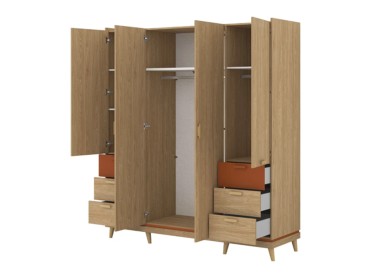 Armoire 4 portes 6 tiroirs Sandy Bois