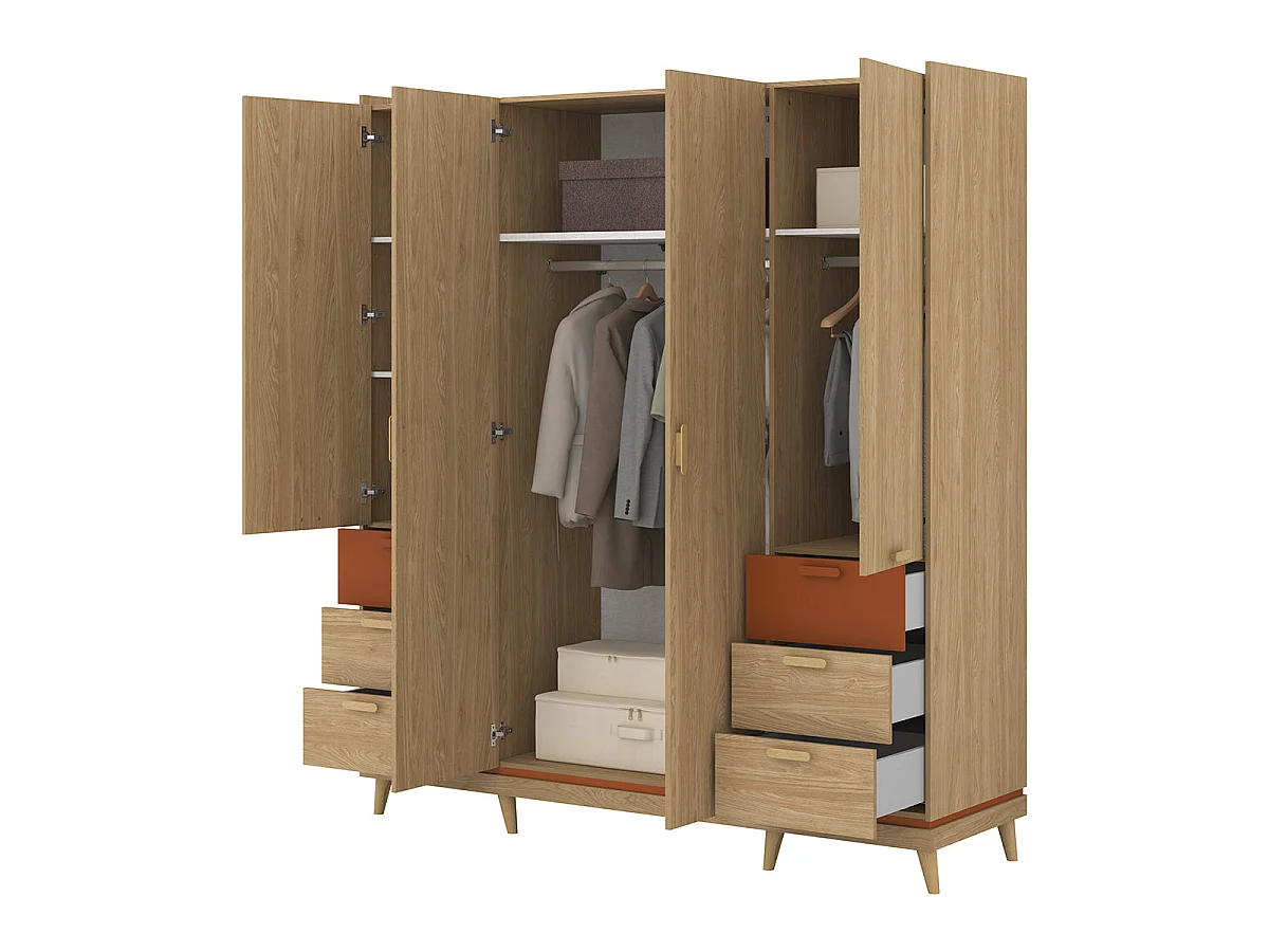 Armoire 4 portes 6 tiroirs Sandy Bois