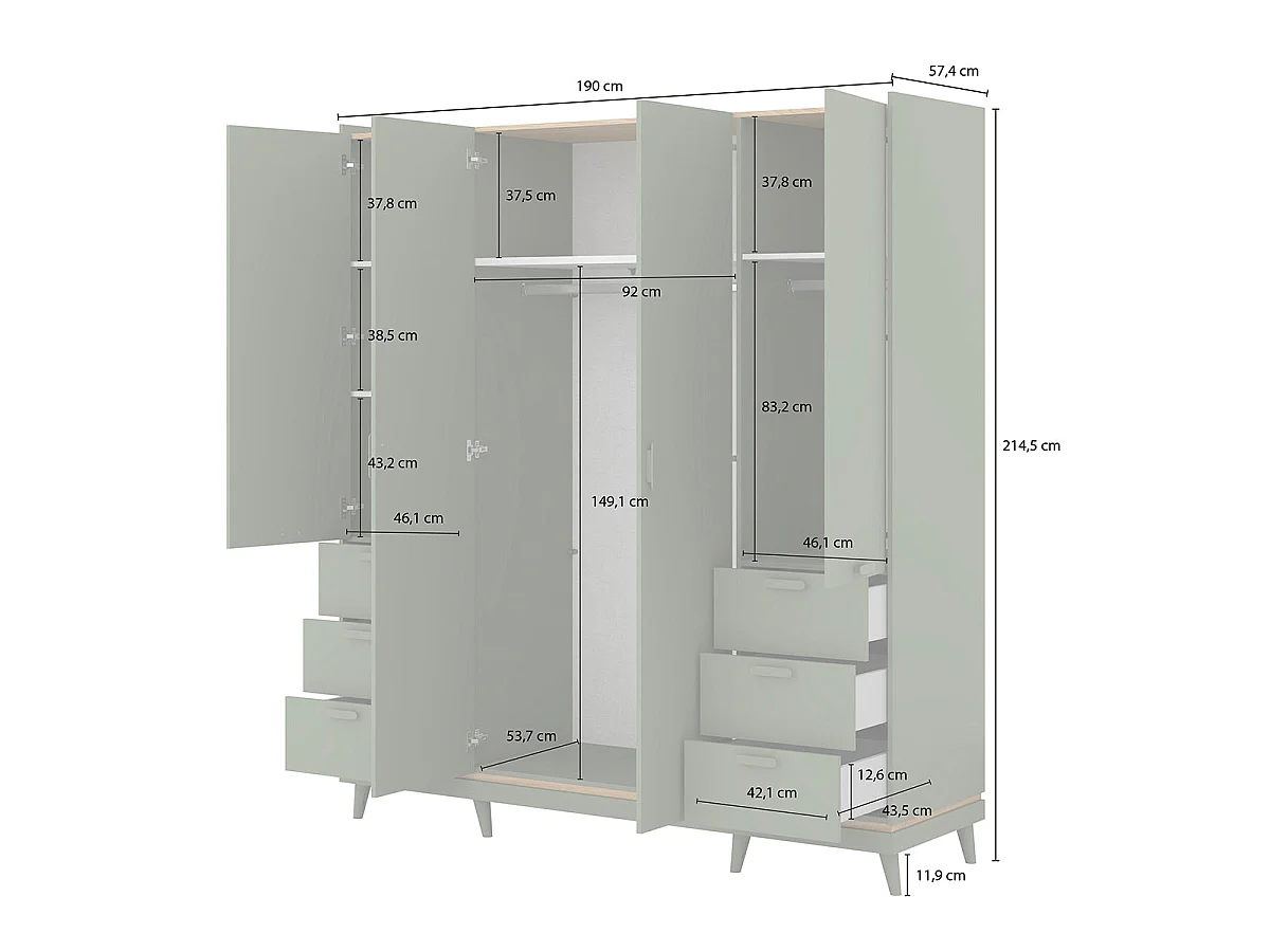Armoire 4 portes 6 tiroirs Sandy Bois