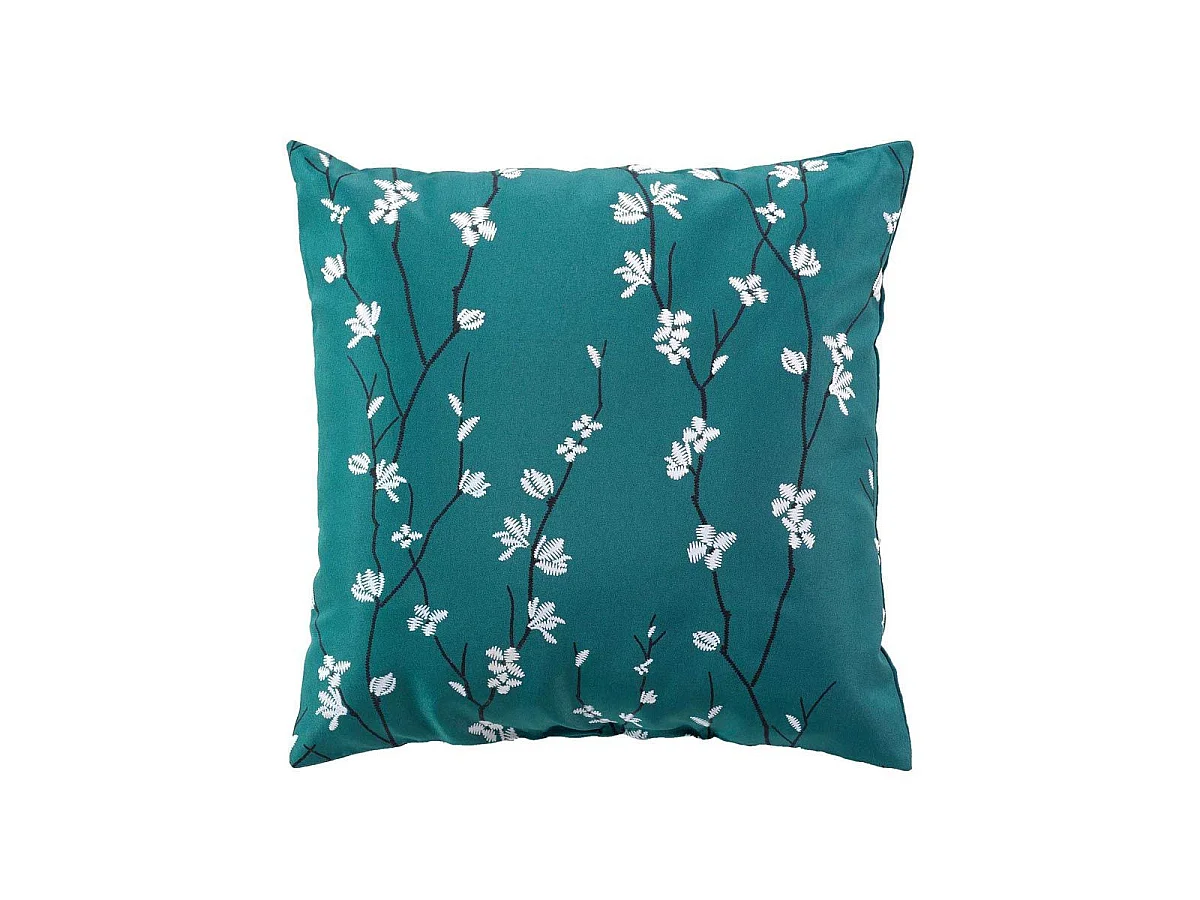 Coussin Déco Imprimé "Sakura" 45x45cm Vert Emeraude