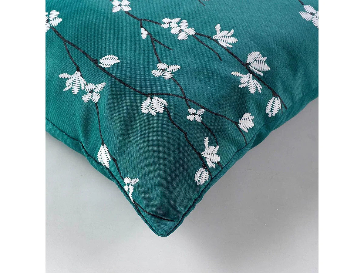 Coussin Déco Imprimé "Sakura" 45x45cm Vert Emeraude