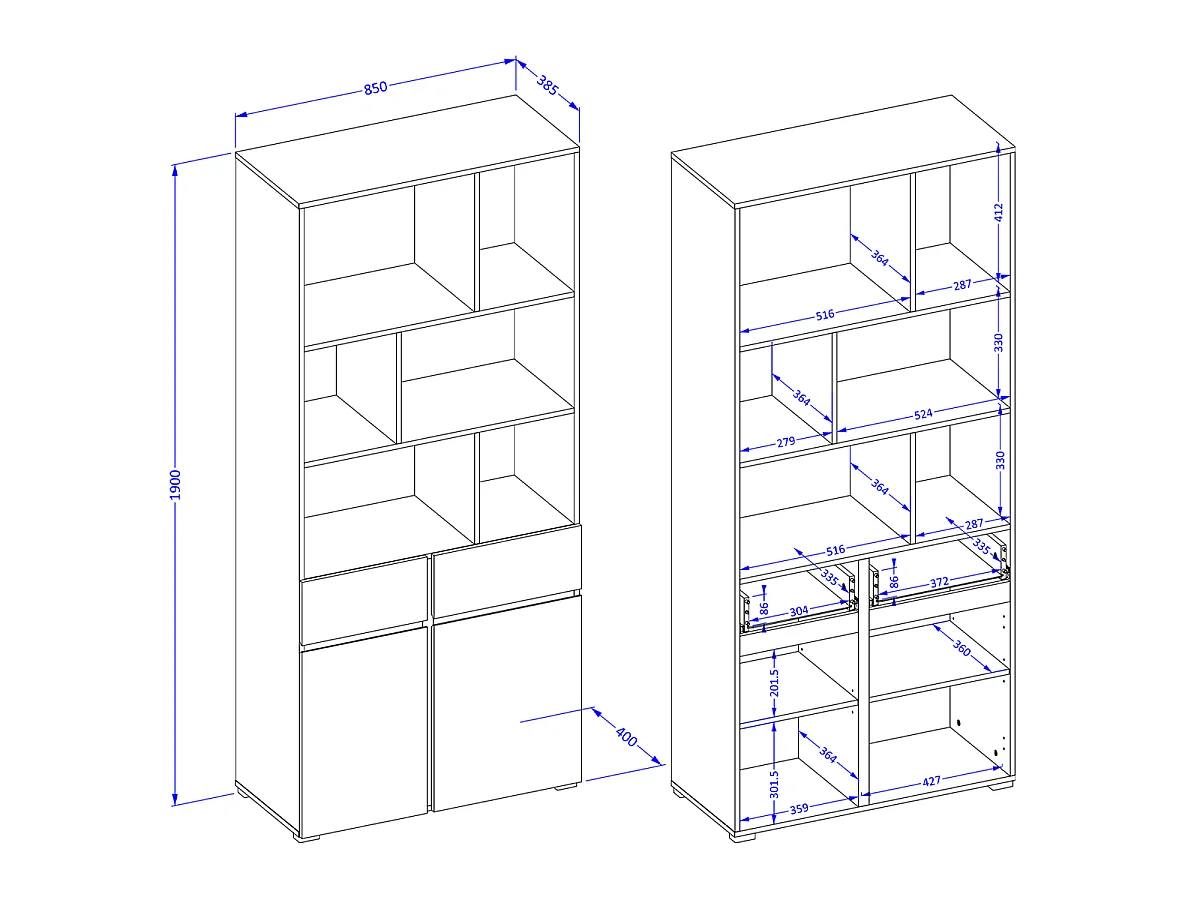 2-Door 1-Drawer Bookcase Lilia Wood