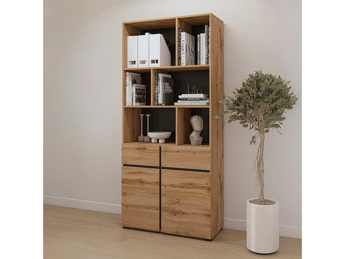 2-Door 1-Drawer Bookcase Lilia Wood