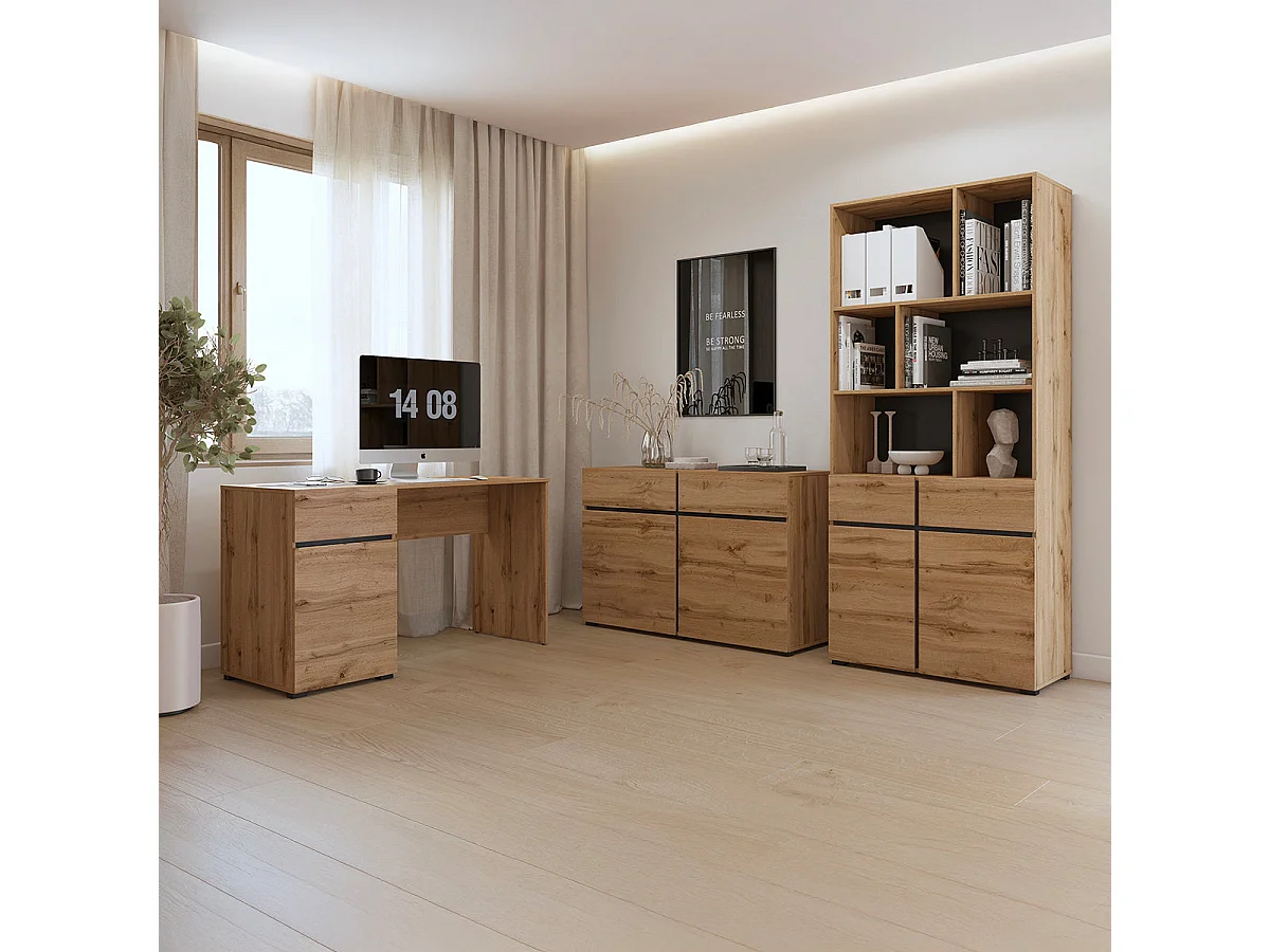 2-Door 1-Drawer Bookcase Lilia Wood