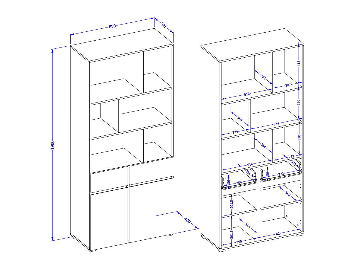 2-Door 1-Drawer Bookcase Lilia Wood