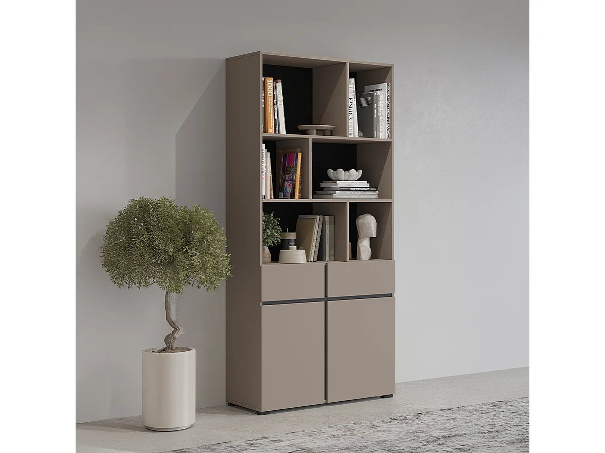 Lilia Taupe Bookcase with 2 Doors and 1 Drawer