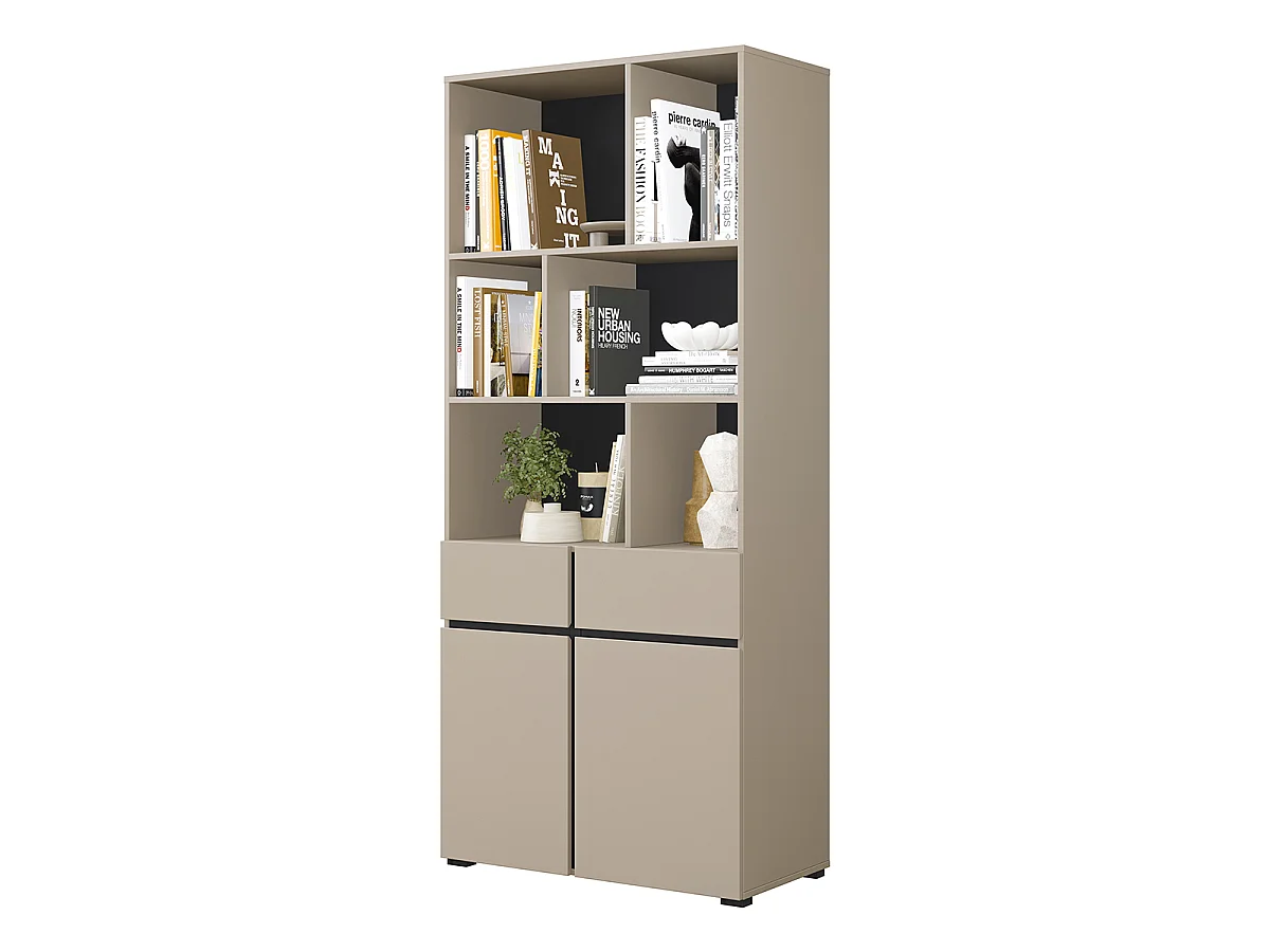 Lilia Taupe Bookcase with 2 Doors and 1 Drawer