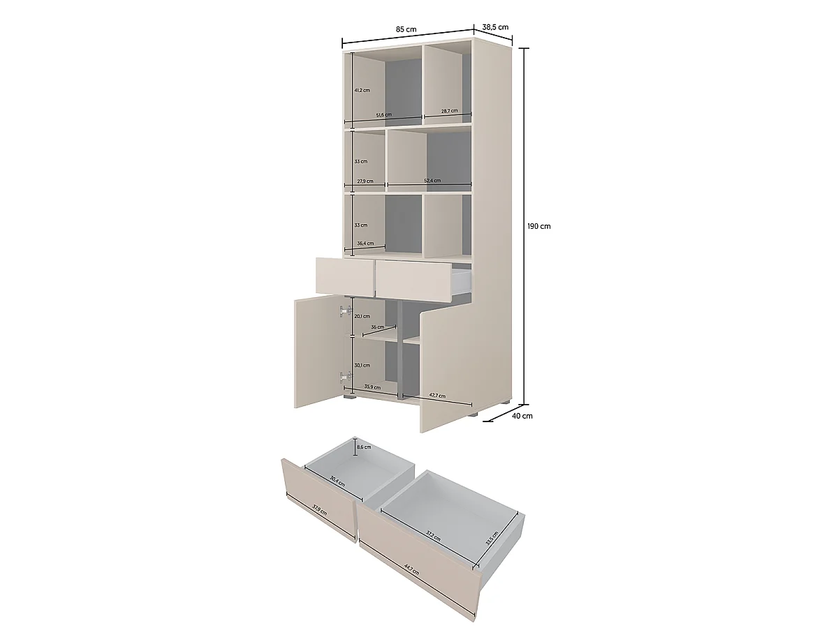 Lilia Taupe Bookcase with 2 Doors and 1 Drawer