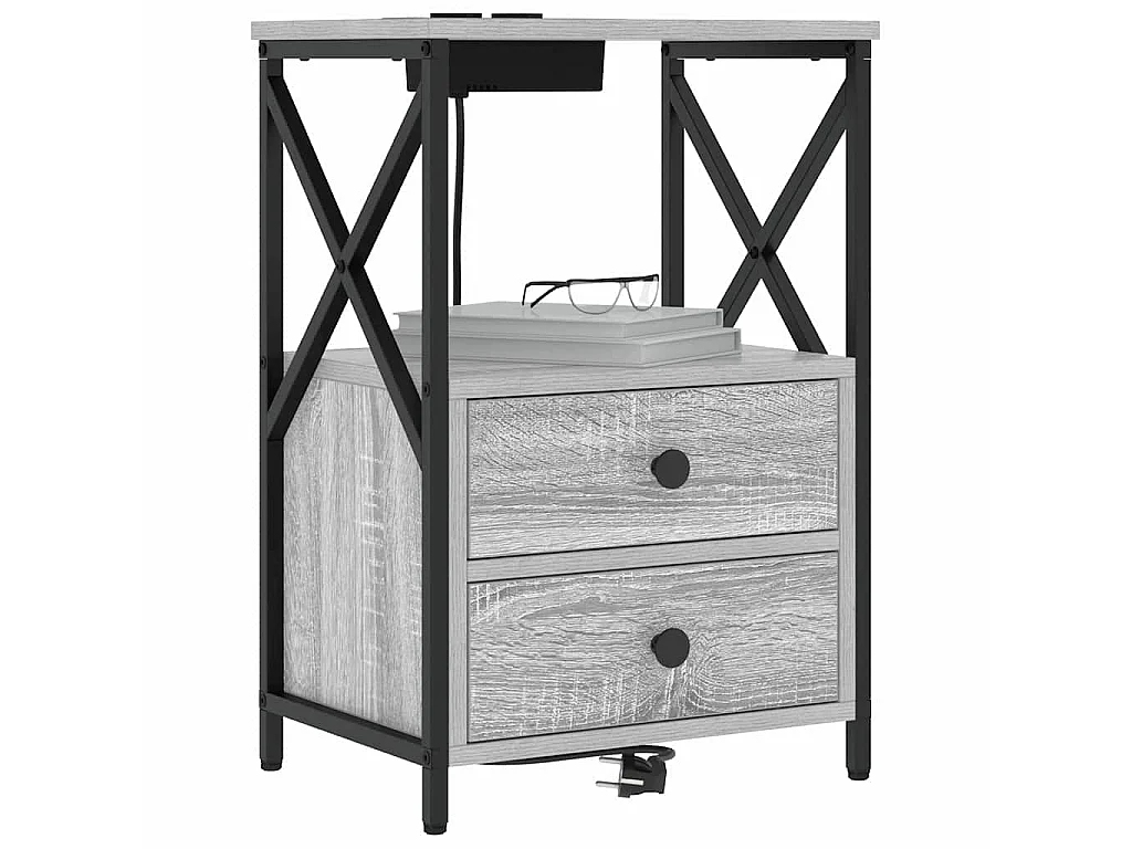 Cabinete de Noche con Estación de Carga con cajón Gris sonoma