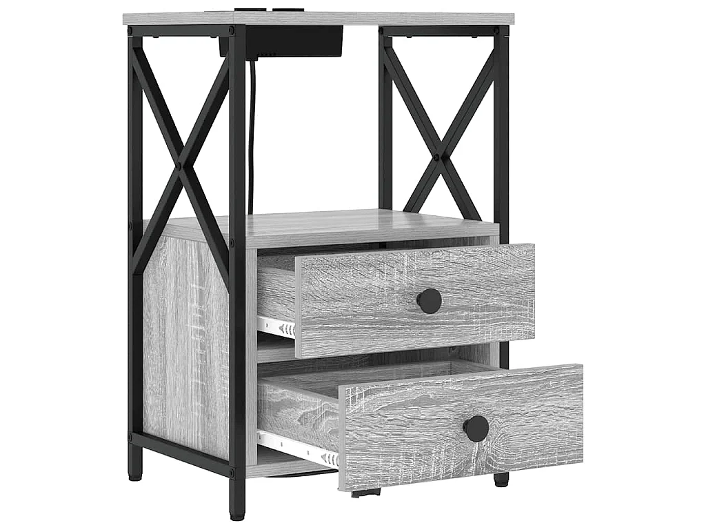 Cabinete de Noche con Estación de Carga con cajón Gris sonoma