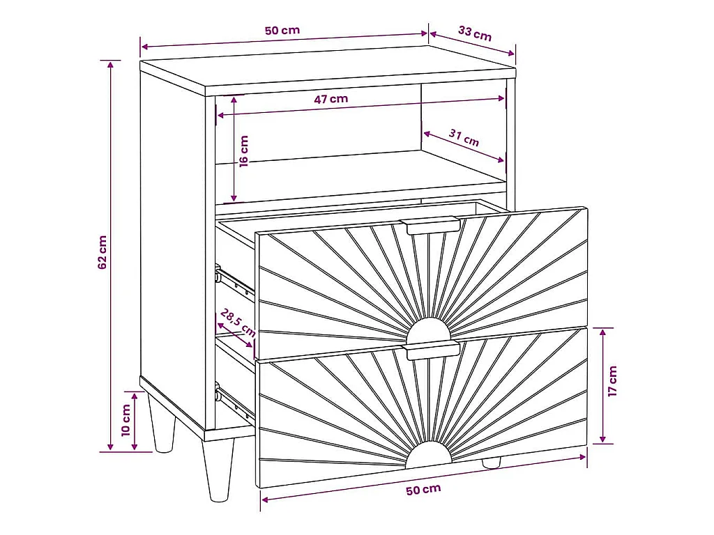 Table de chevet 50 x 33 x 62 cm Bois de mangue massif