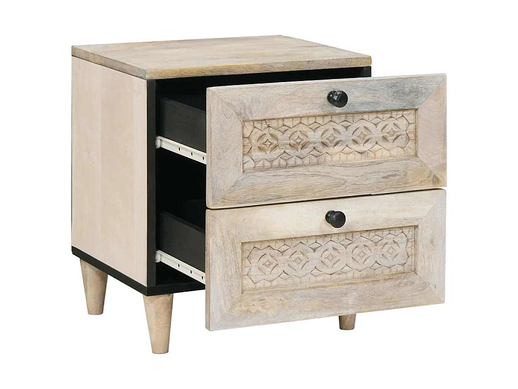 Mesa de Noche Beige 40 x 33 x 46 cm madera maciza de mango