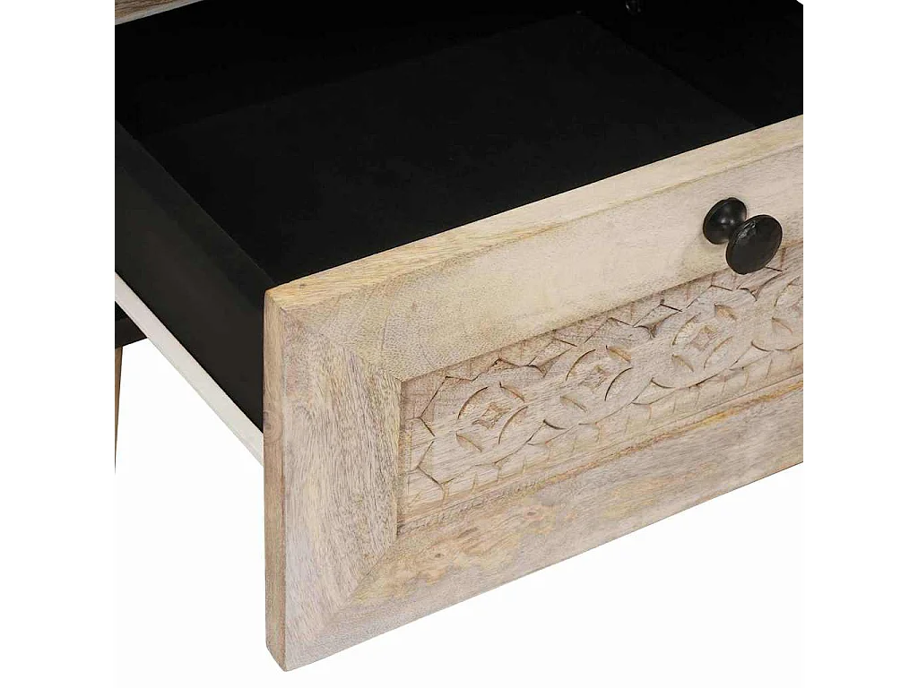 Mesa de Noche Beige 40 x 33 x 46 cm madera maciza de mango