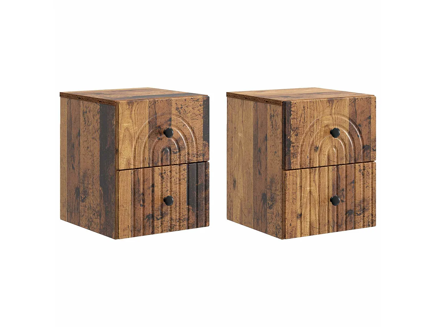 Table de chevet mural 2 pièces Bois ancien 33 x 34,5 x 40 cm