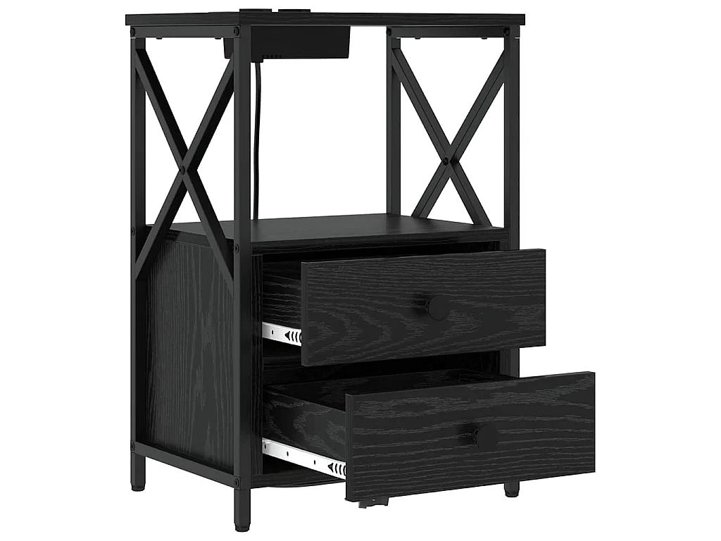 Cabinete de Noche con Estación de Carga con cajón Roble negro