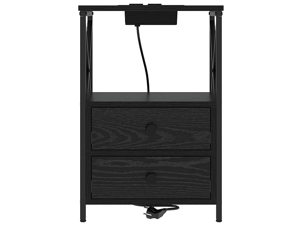 Cabinete de Noche con Estación de Carga con cajón Roble negro