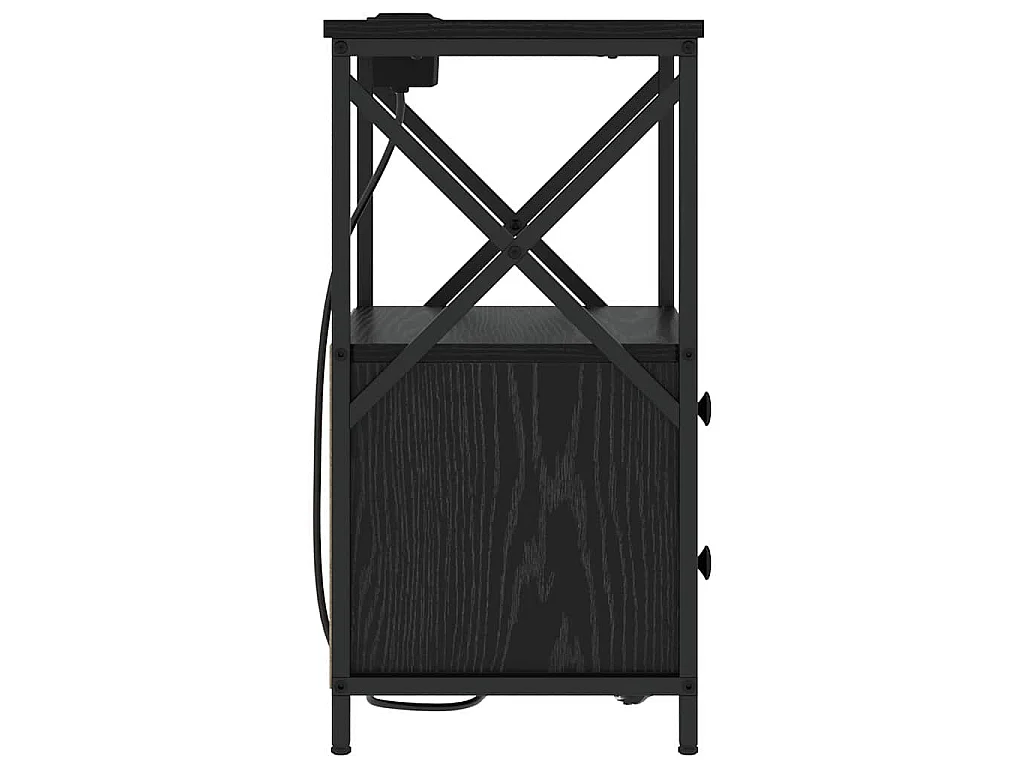 Cabinete de Noche con Estación de Carga con cajón Roble negro