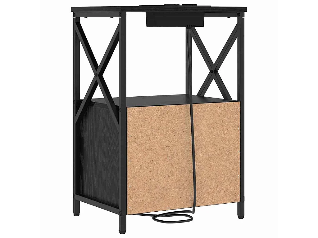 Cabinete de Noche con Estación de Carga con cajón Roble negro
