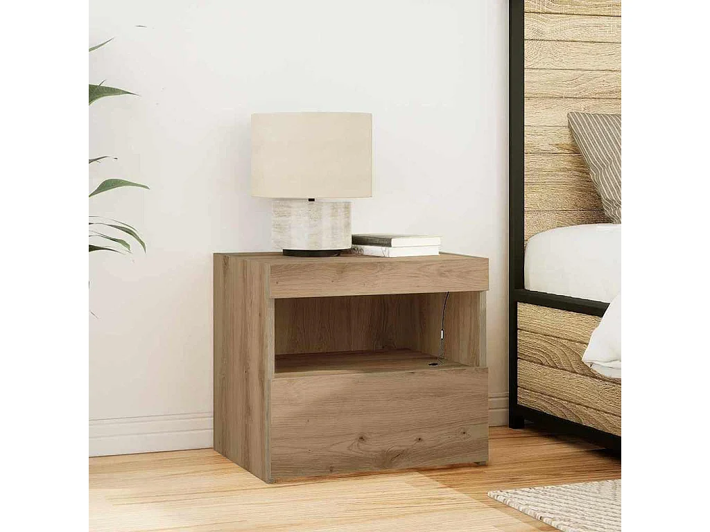 Table de chevet avec tiroir Chêne artisanal 50 x 40 x 45 cm