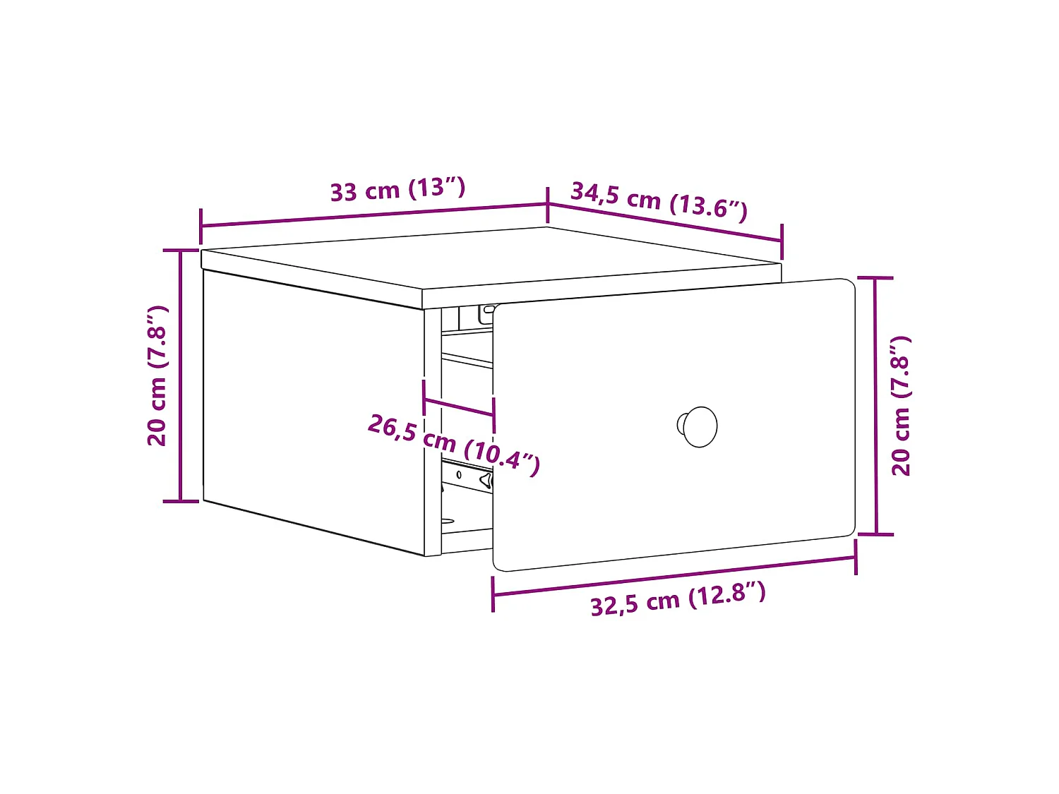 Table de chevet mural avec tiroir Noir 34,5 x 33 x 20 cm