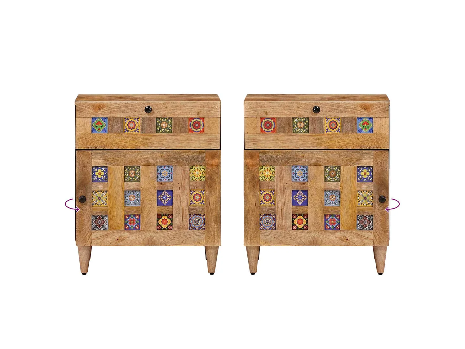 Armario de Noche Natural 50 x 33 x 60 cm Madera de mango maciza