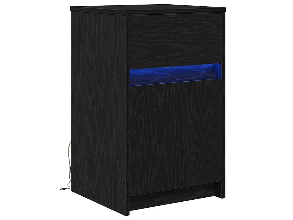 Armario de Noche LED con cajón Roble negro 38 x 34 x 61 cm