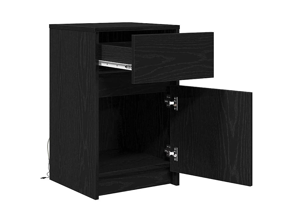 Armario de Noche LED con cajón Roble negro 38 x 34 x 61 cm