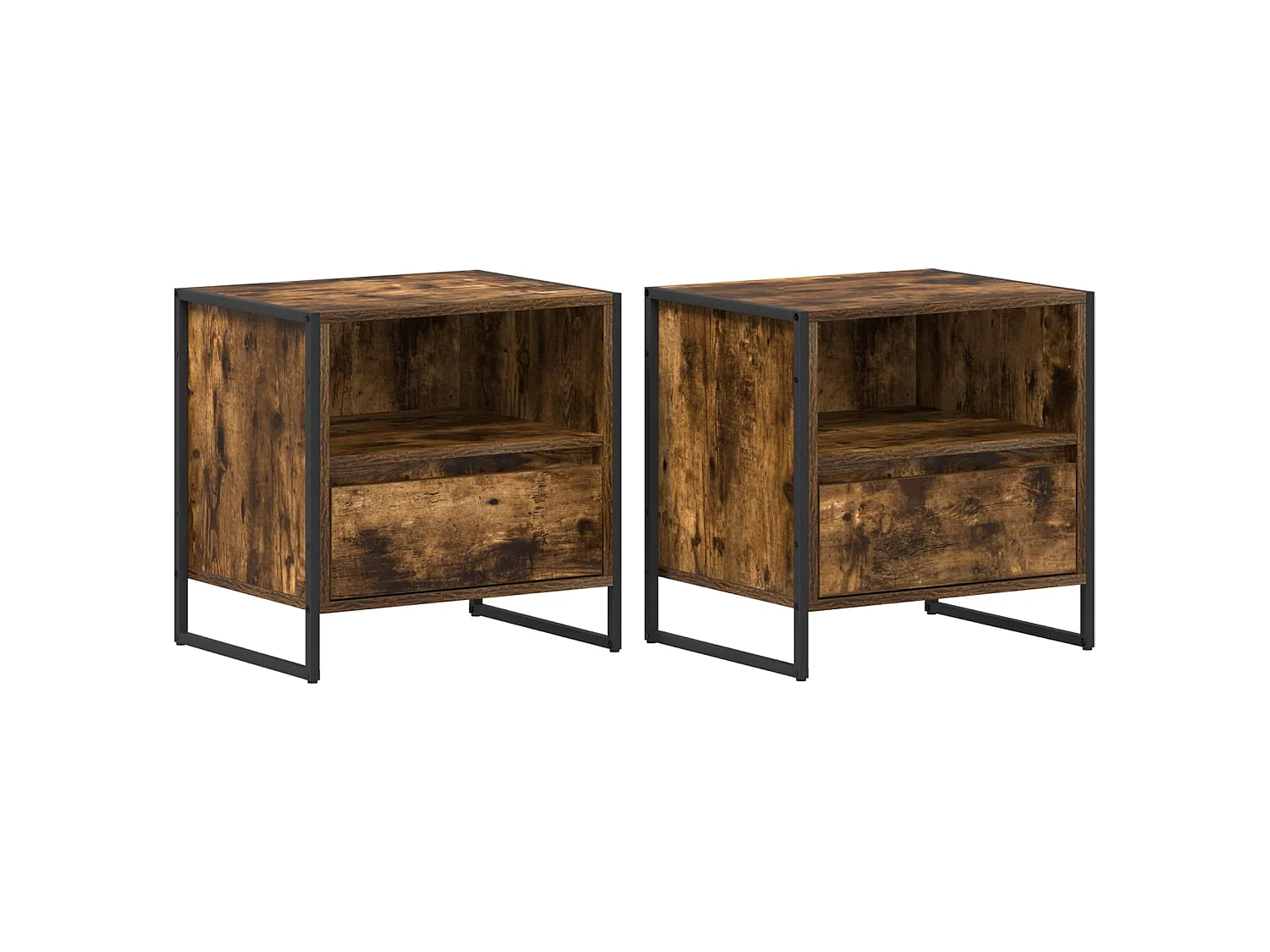 Mesa de Noche con cajón 2 piezas Roble Humo 50 x 39,5 x 50 cm